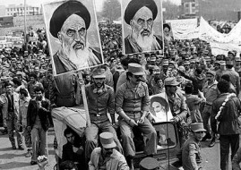 Army Demonstration...The Iranian Islamic Republic Army demonstrates in solidarity with people in the street during the Iranian revolution. They are carrying posters of the Ayatollah Khomeini, the Iranian religious and political leader.   (Photo by Keystone/Getty Images)